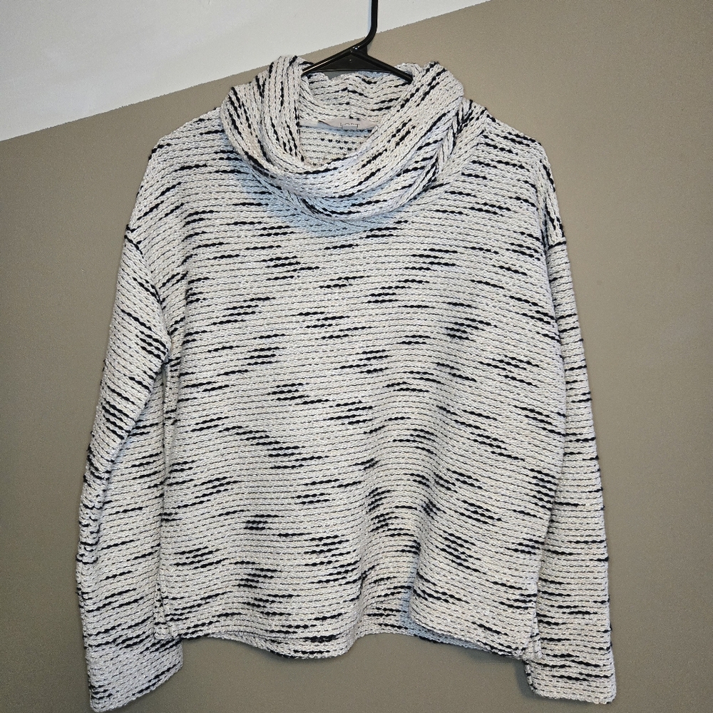 Loft Women's Sweater White Black Design Cowl Neck Pullover Shimmer Knit Small